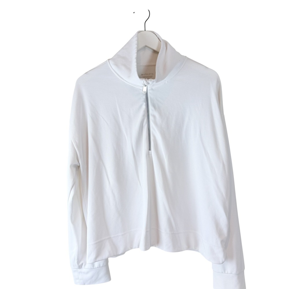 Athleta Womens XL White Tencel Modal Quarter Zip Mock Neck Pullover Sweatshirt